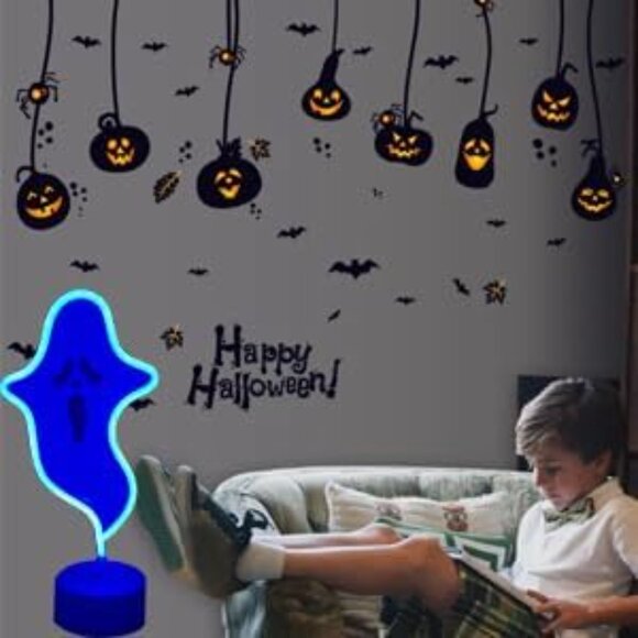 Halloween Ghost Neon Sign with Base LED Light for Party Home Bar Decor Purple - Picture 2 of 5